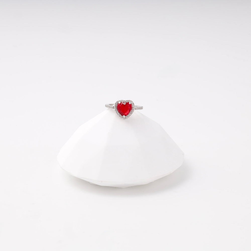Silver 925 Red Heart CZ Ring with Halo | Ukrainian Jewelry