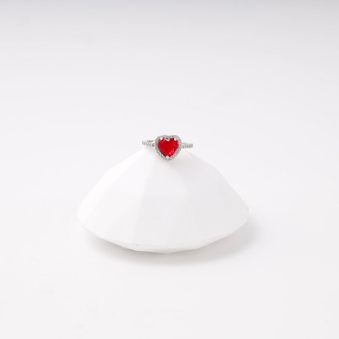 Silver 925 Red Heart CZ Ring with Halo | Ukrainian Jewelry