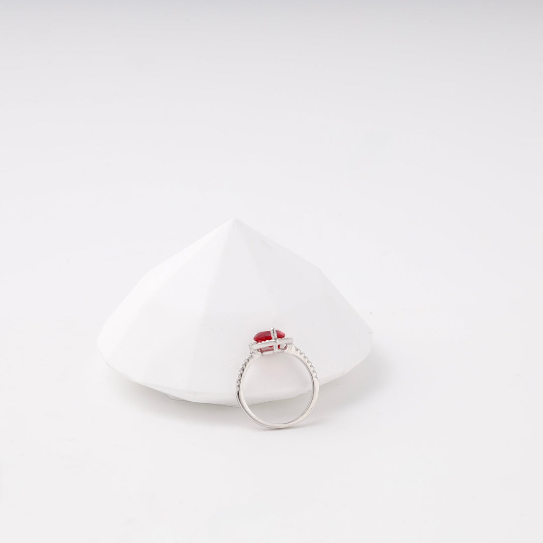 Silver 925 Red Heart CZ Ring with Halo | Ukrainian Jewelry
