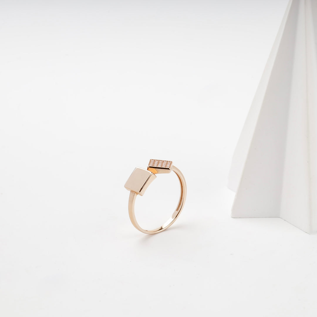 Open Square Ring with Cubic Zirconia | 14K Rose Gold (585) — detail view