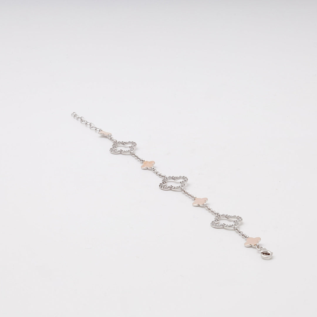 Silver 925 Station Bracelet with CZ Clover and Rose Gold Charms | Ukrainian Jewelry