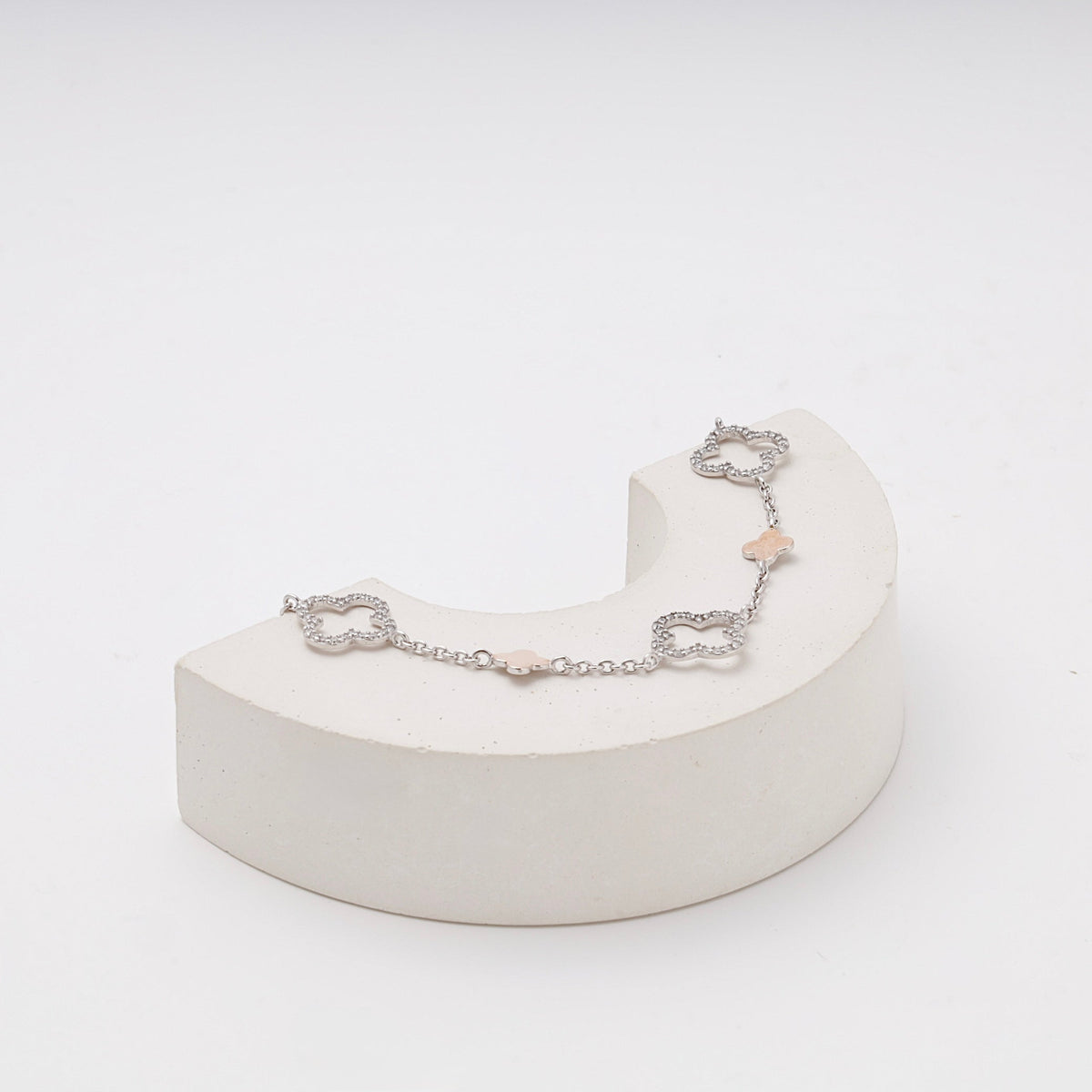 Silver 925 Station Bracelet with CZ Clover and Rose Gold Charms | Ukrainian Jewelry
