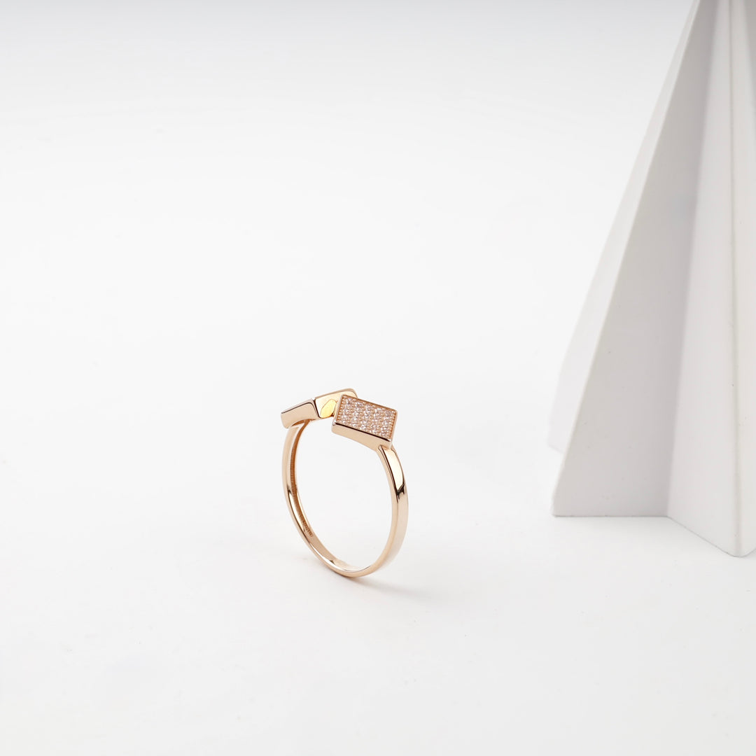 Open Square Ring with Cubic Zirconia | 14K Rose Gold (585) — product tag
