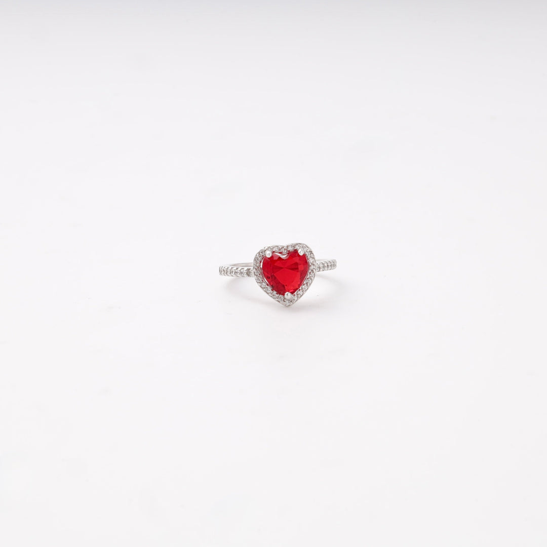 Silver 925 Red Heart CZ Ring with Halo | Ukrainian Jewelry