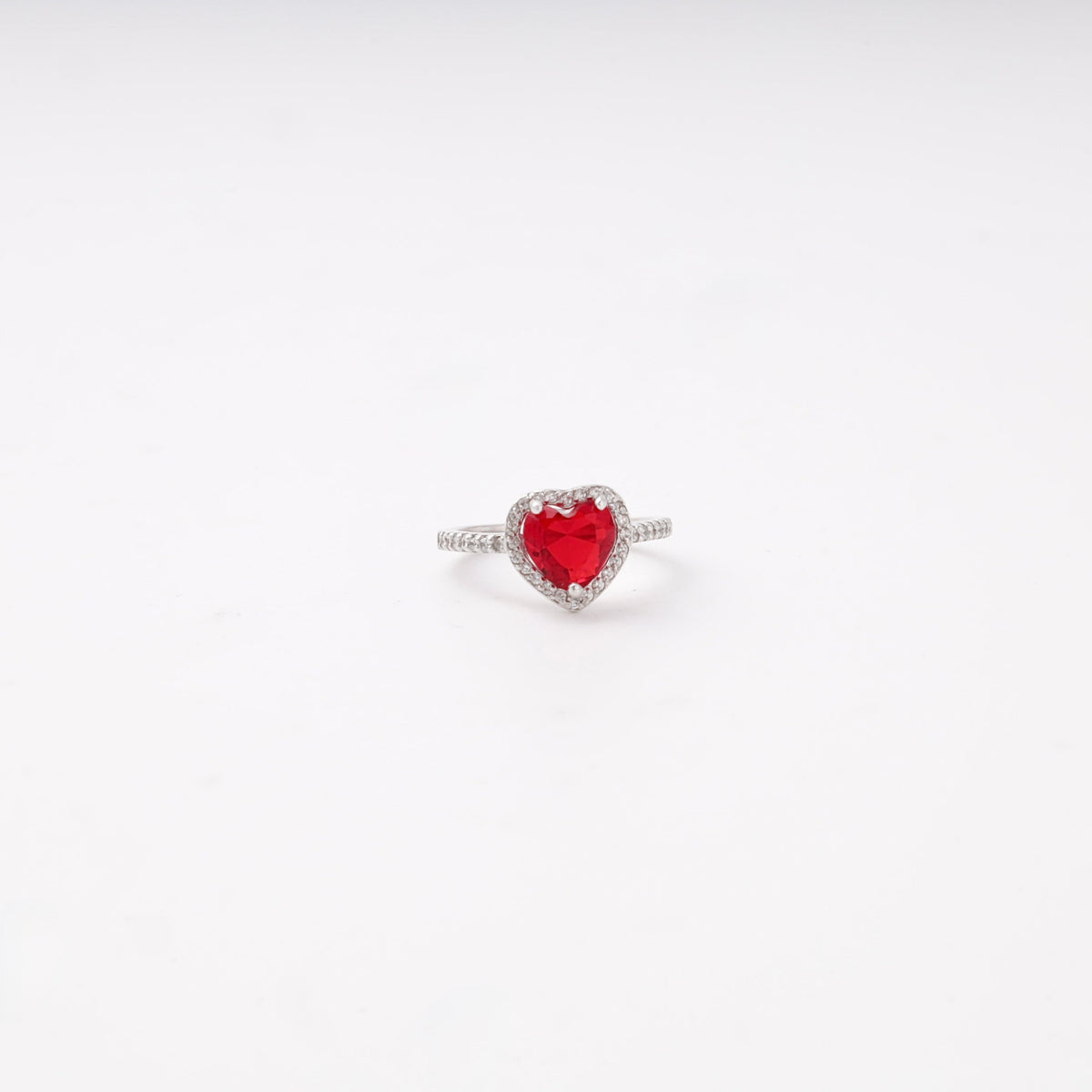 Silver 925 Red Heart CZ Ring with Halo | Ukrainian Jewelry