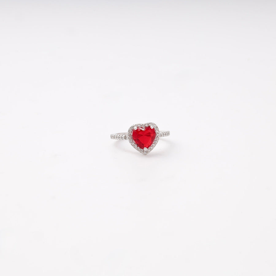 Silver 925 Red Heart CZ Ring with Halo | Ukrainian Jewelry