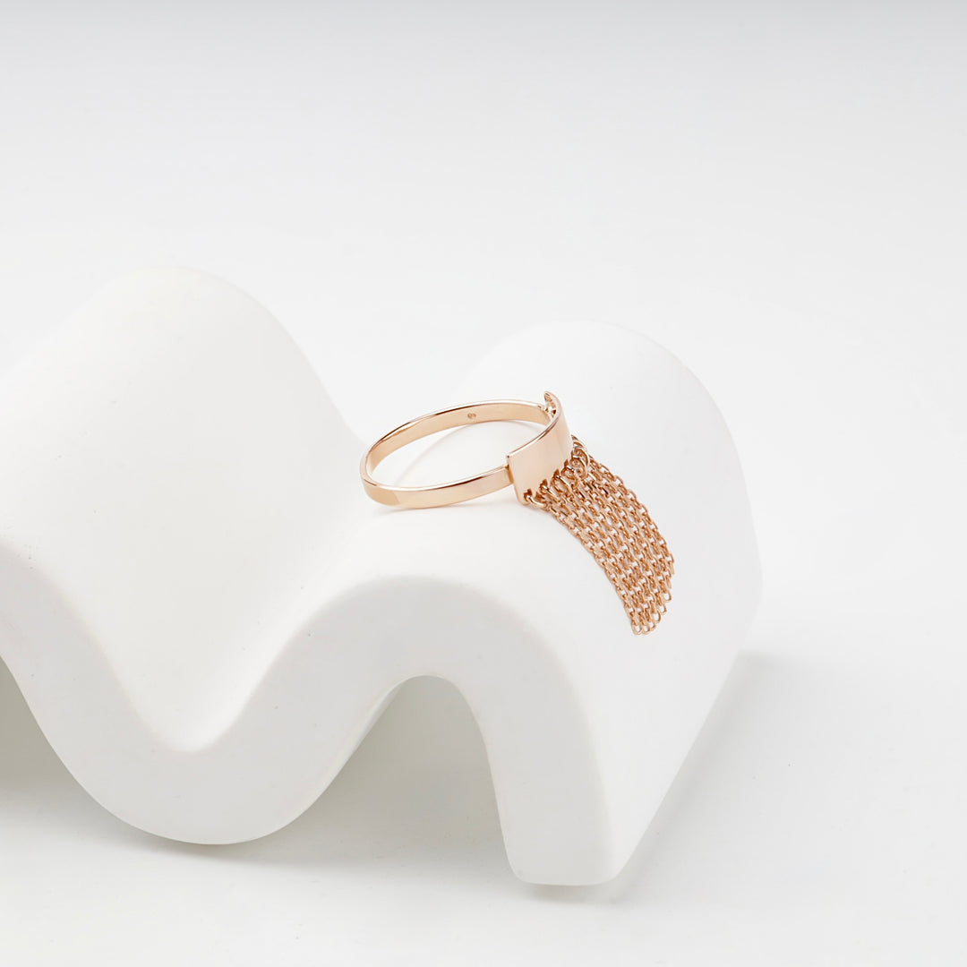 Rose gold fringe ring side view