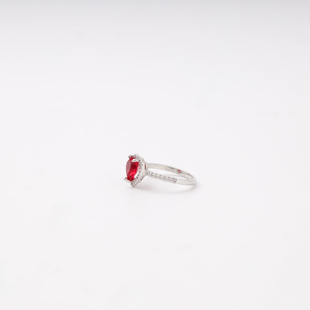 Silver 925 Red Heart CZ Ring with Halo | Ukrainian Jewelry