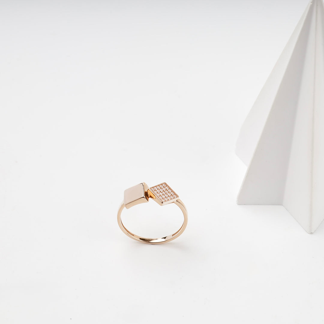 Open Square Ring with Cubic Zirconia | 14K Rose Gold (585) — measurement view