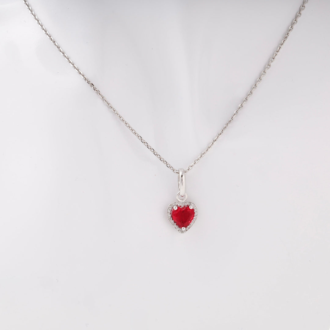 Silver 925 Red Heart CZ Pendant with Halo | Ukrainian Jewelry