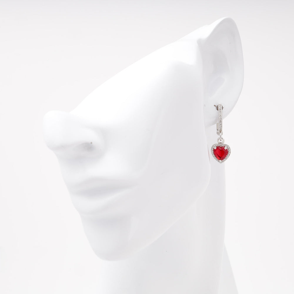 Silver 925 Red Heart Drop Earrings with CZ Halo | Ukrainian Jewelry