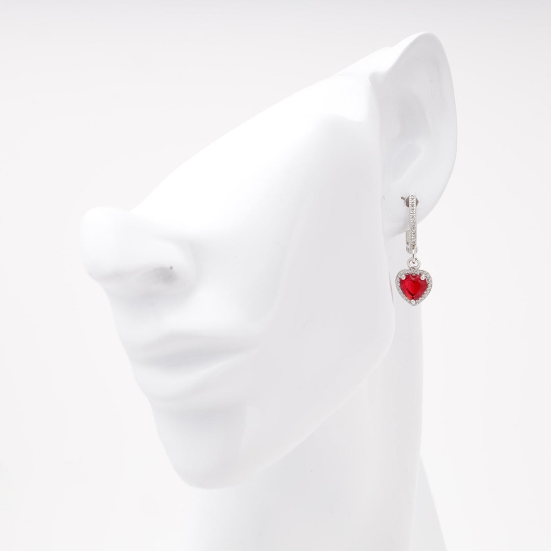 Silver 925 Red Heart Drop Earrings with CZ Halo | Ukrainian Jewelry