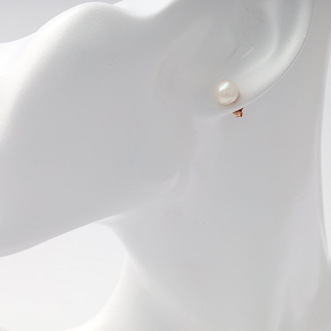 Сережки цвяшки з перлинами | Рожеве золото 14 карат (585)