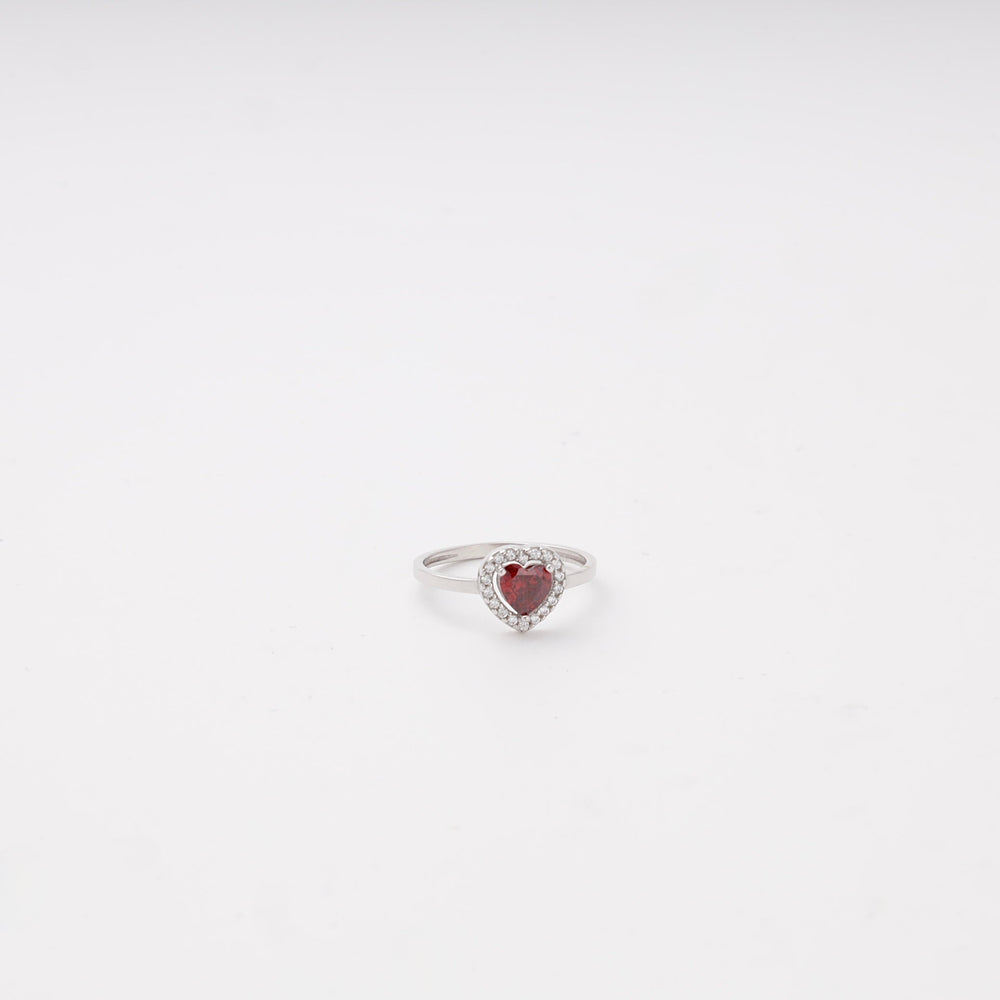 Silver 925 Heart Halo Ring with Red Cubic Zirconia | Ukrainian Jewelry