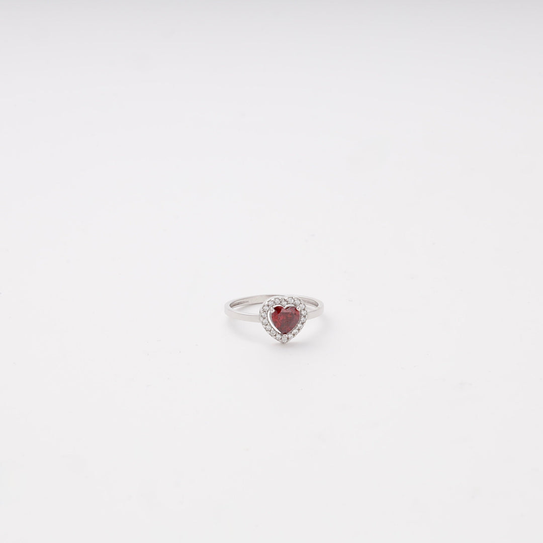 Silver 925 Heart Halo Ring with Red Cubic Zirconia | Ukrainian Jewelry
