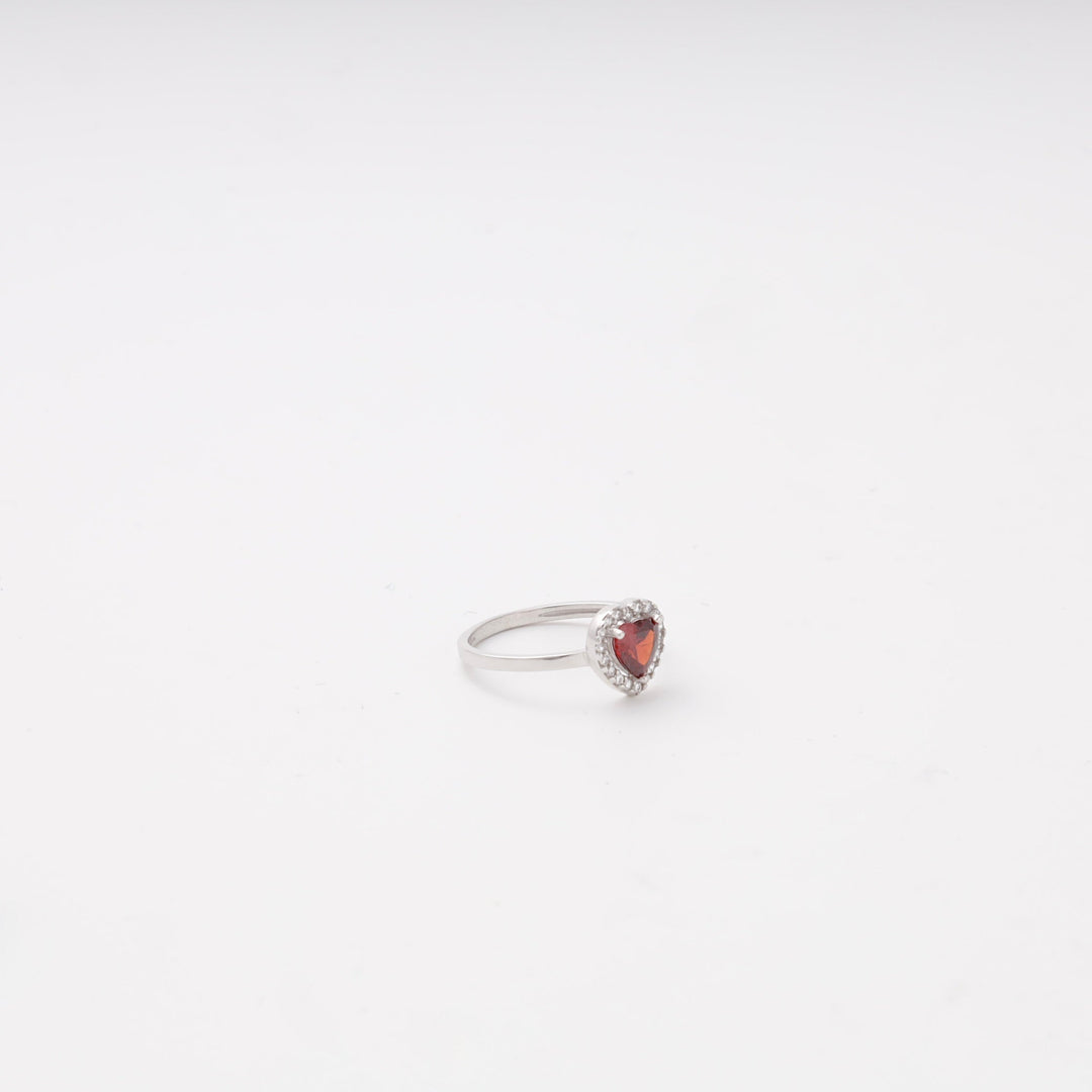 Silver 925 Heart Halo Ring with Red Cubic Zirconia | Ukrainian Jewelry