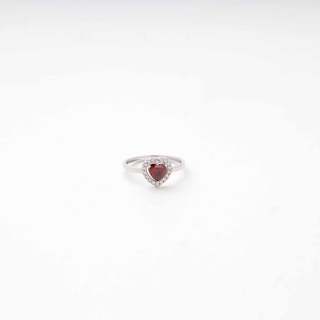 Silver 925 Heart Halo Ring with Red Cubic Zirconia | Ukrainian Jewelry