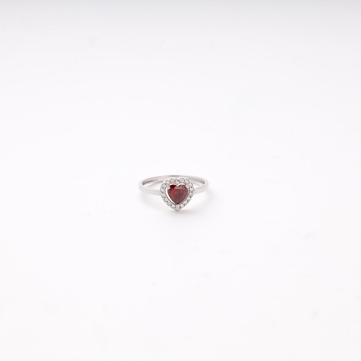 Silver 925 Heart Halo Ring with Red Cubic Zirconia | Ukrainian Jewelry