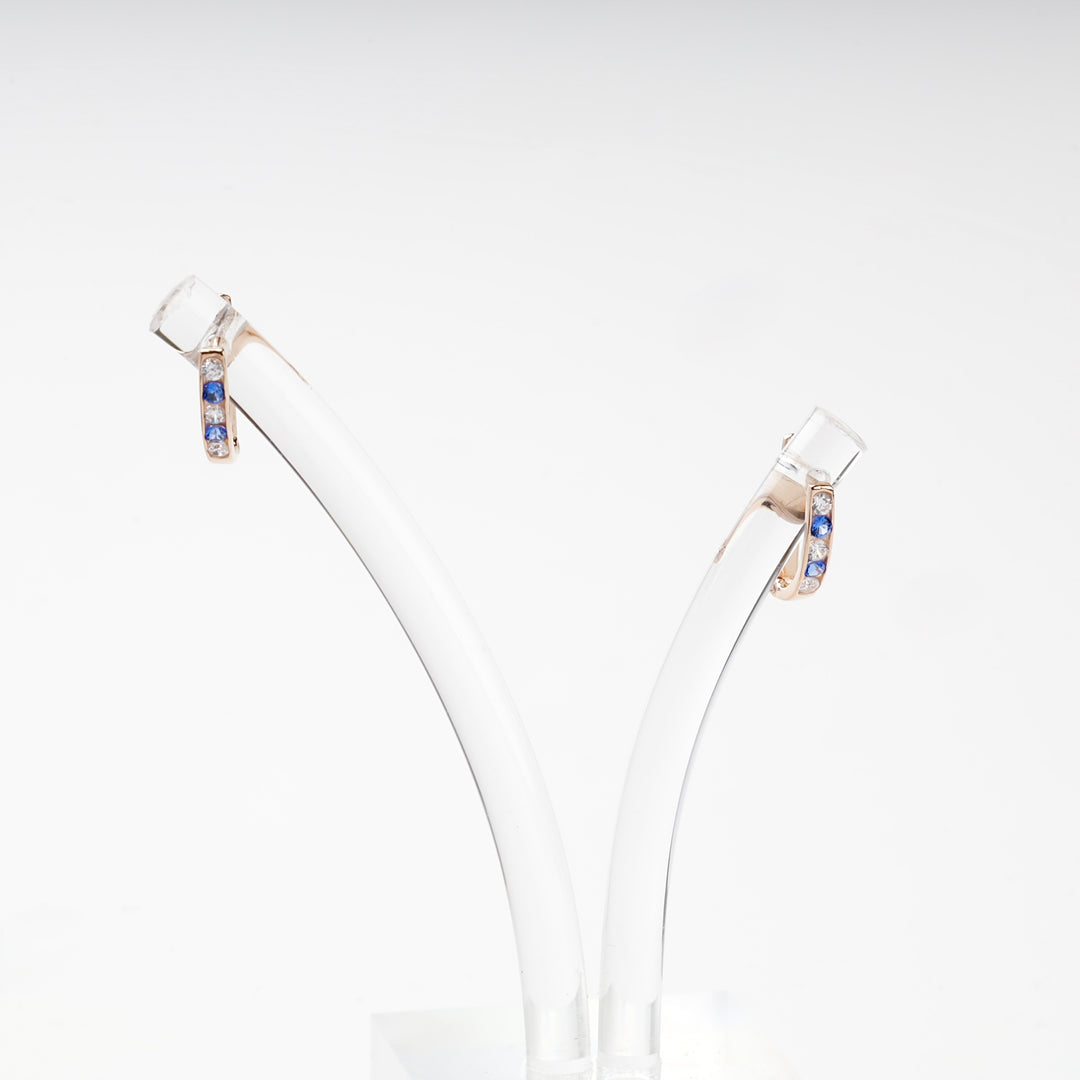 Blue Cubic Zirconia Bar Earrings | 14K Rose Gold (585) — product tag