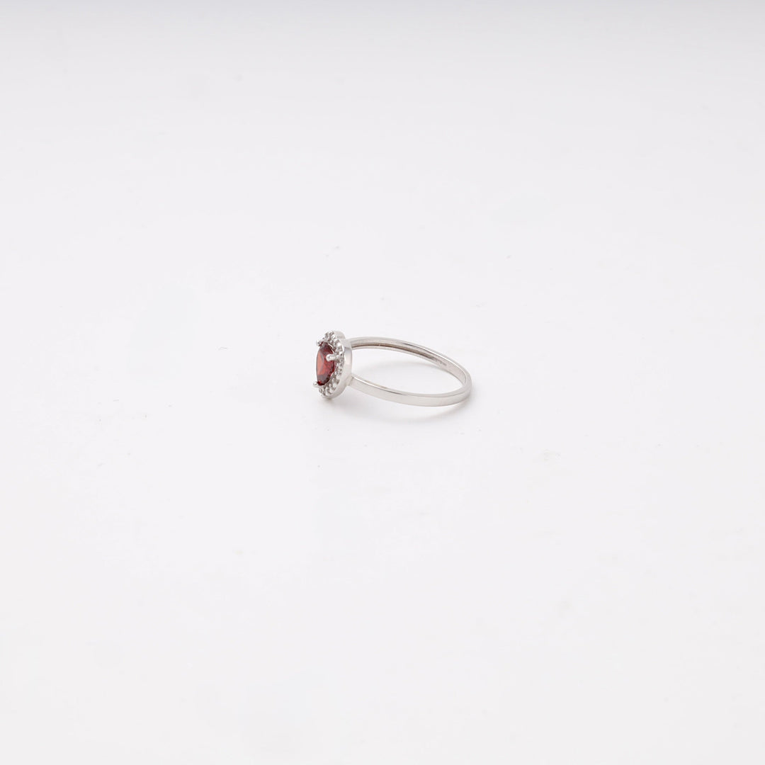 Silver 925 Heart Halo Ring with Red Cubic Zirconia | Ukrainian Jewelry