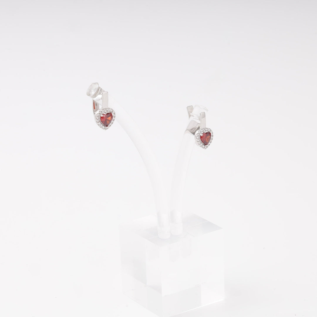 Silver 925 Heart Halo Earrings with Red Cubic Zirconia | Ukrainian Jewelry