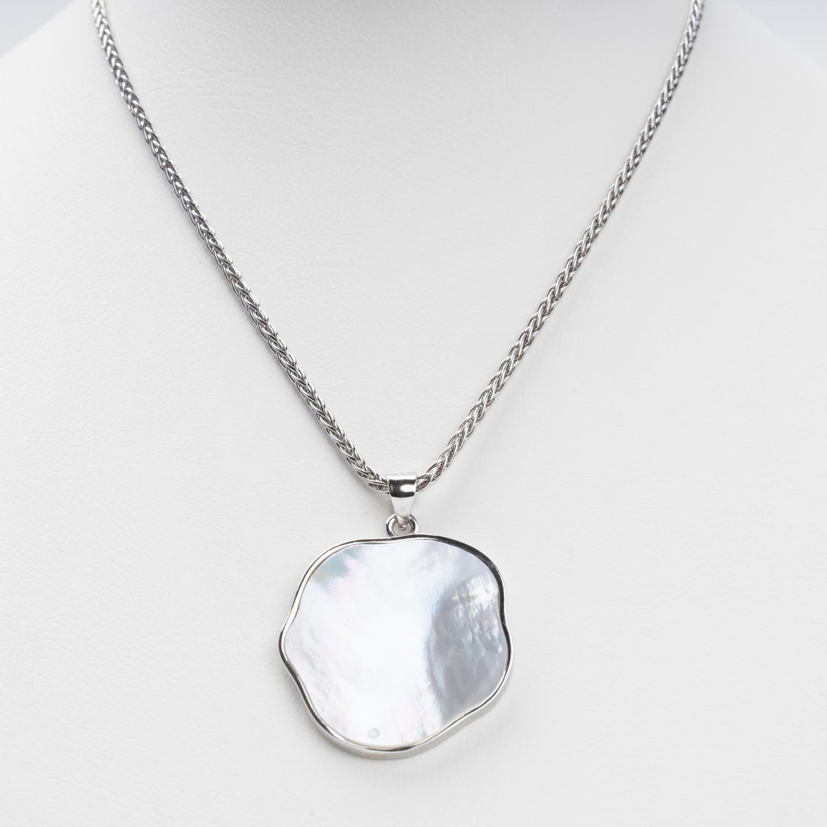 Rhodium-Plated Silver 925 Pendant with Natural Mother-of-Pearl | Ukrainian Jewelry