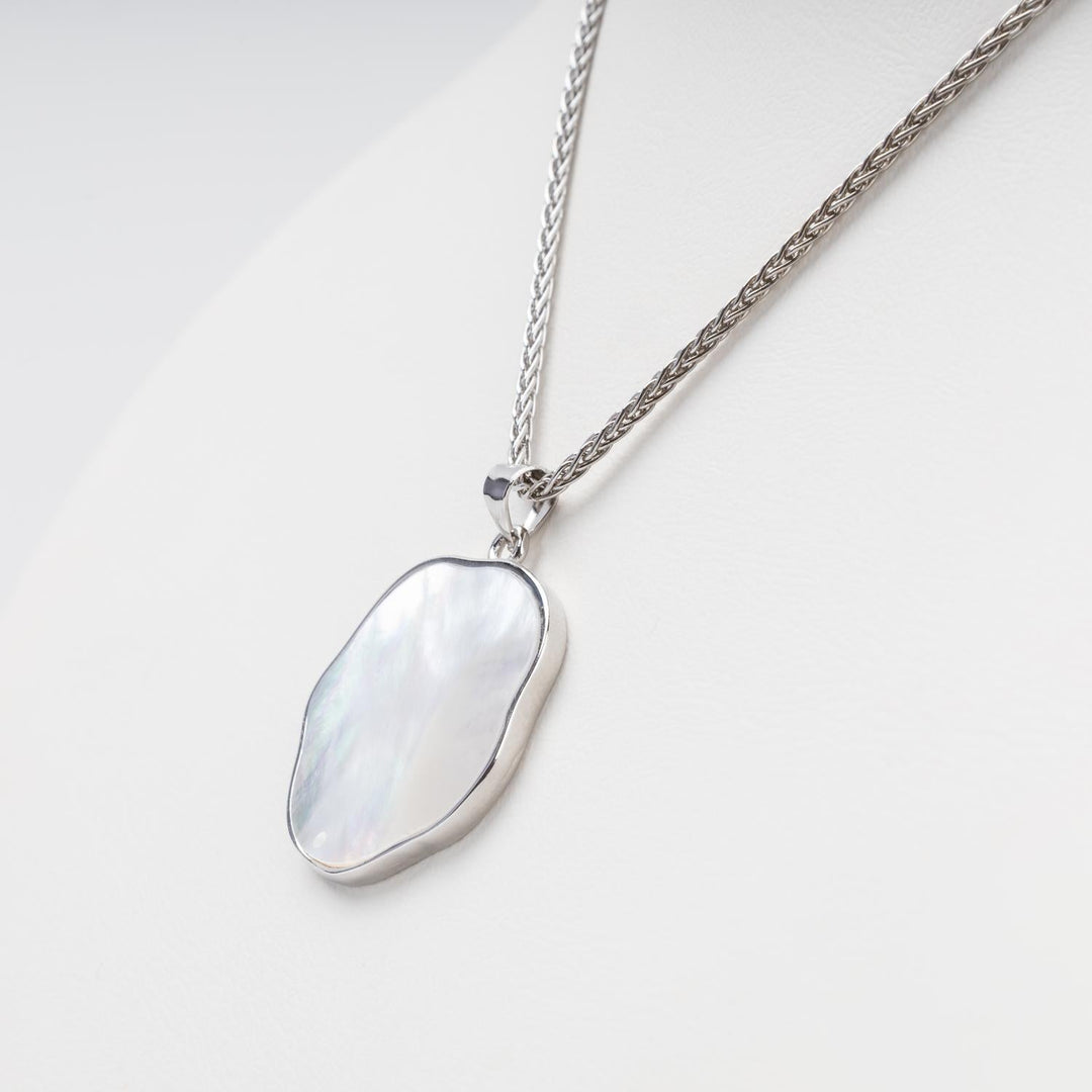 Rhodium-Plated Silver 925 Pendant with Natural Mother-of-Pearl | Ukrainian Jewelry