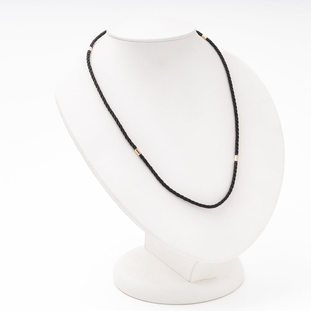 Black Braided Silk Cord Necklace 14K (585) Rose Gold Fittings | Ukrainian Jewelry