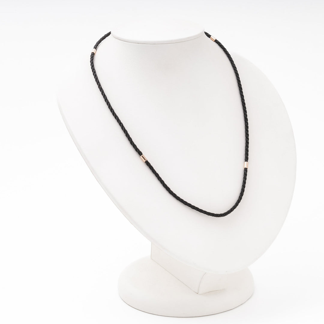 Black Braided Silk Cord Necklace 14K (585) Rose Gold Fittings | Ukrainian Jewelry