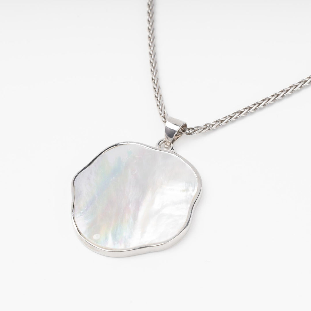 Rhodium-Plated Silver 925 Pendant with Natural Mother-of-Pearl | Ukrainian Jewelry