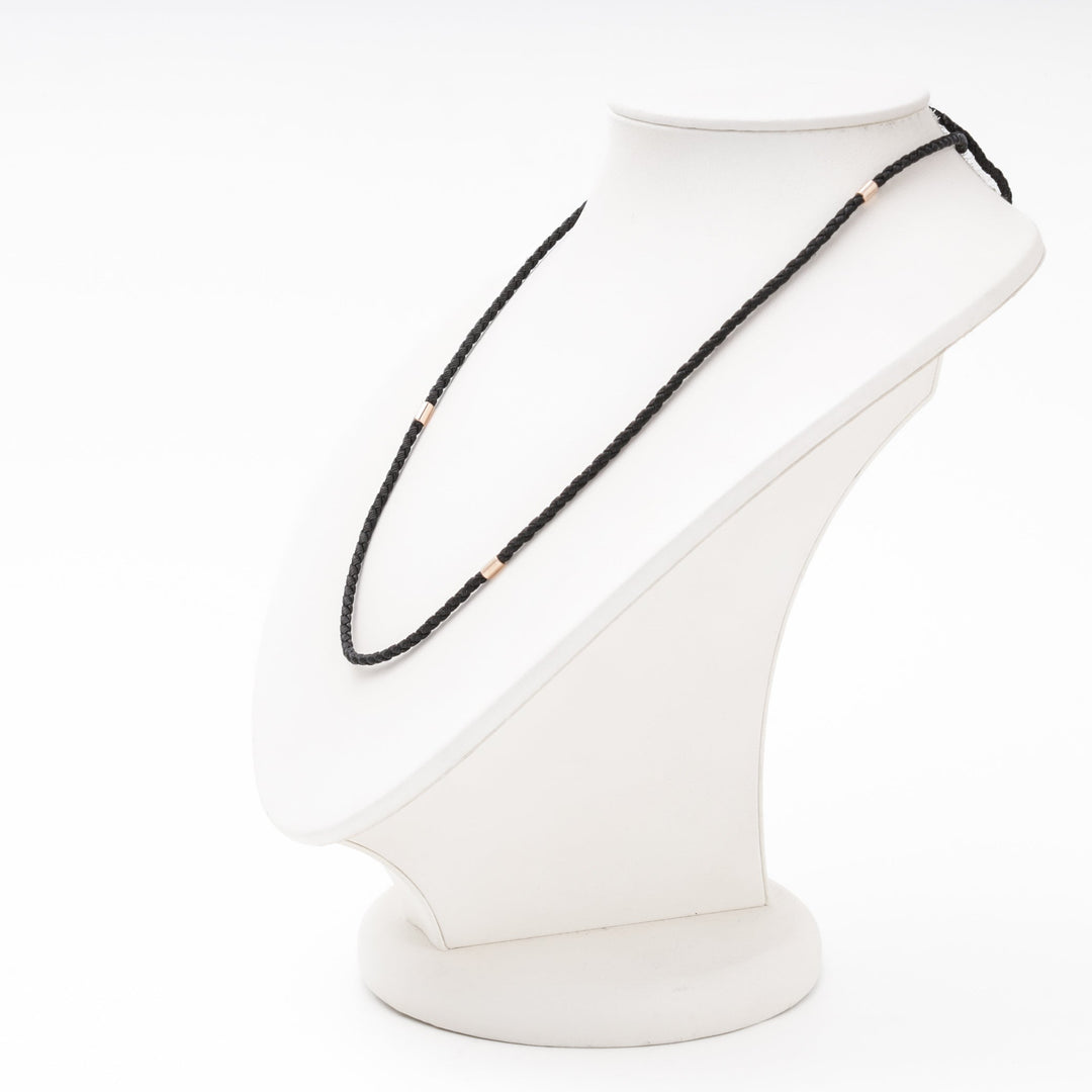 Black Braided Silk Cord Necklace 14K (585) Rose Gold Fittings | Ukrainian Jewelry