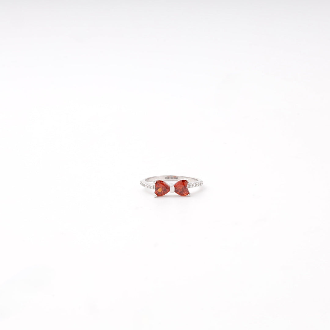 Silver 925 Bow Ring with Red Cubic Zirconia | Ukrainian Jewelry