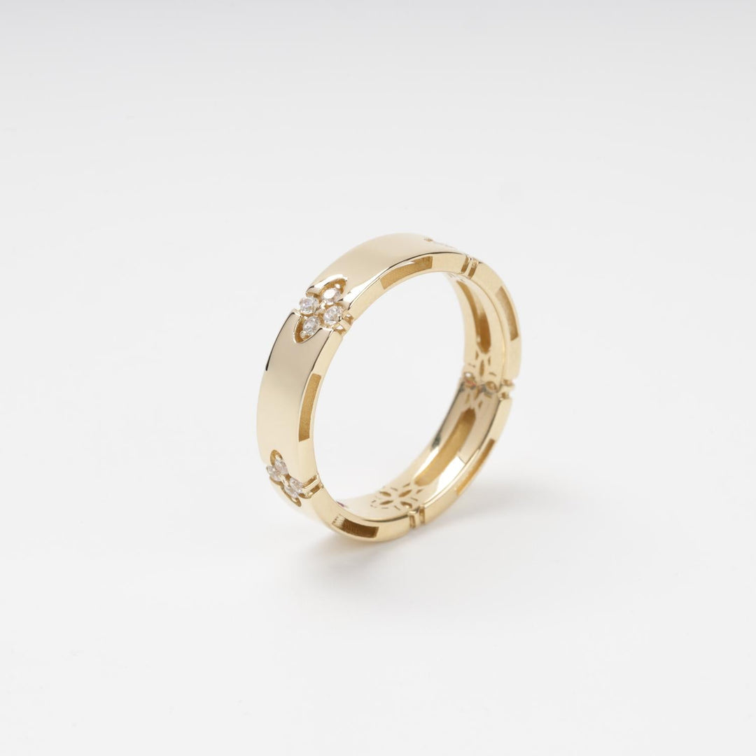 Five Clover Eternity Ring 14K (585) Yellow Gold | Ukrainian Jewelry