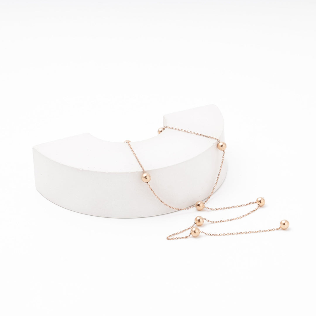Rose Gold Ball Station Tie Necklace, 14K (585) | Ukrainian Jewelry
