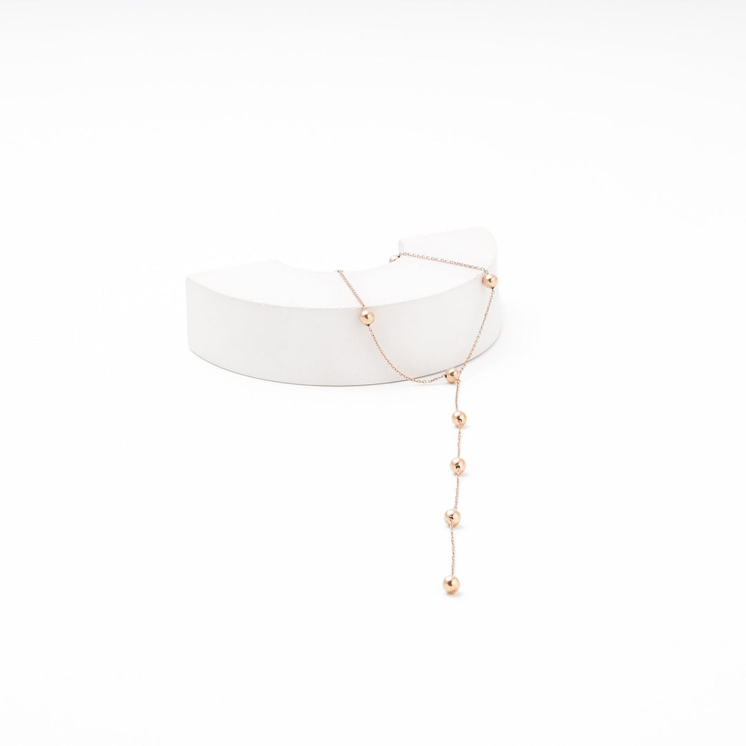 Rose Gold Ball Station Tie Necklace, 14K (585) | Ukrainian Jewelry