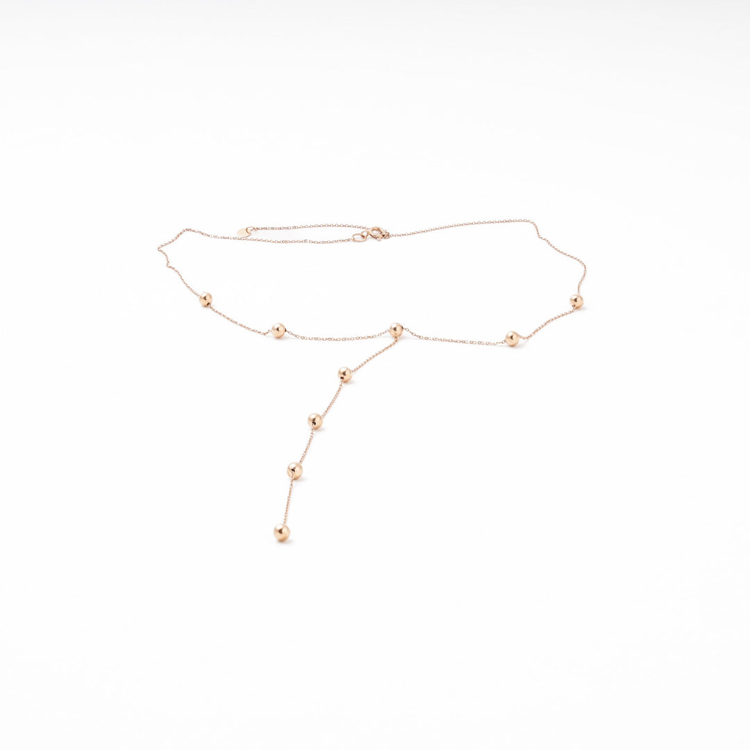 Rose Gold Ball Station Tie Necklace, 14K (585) | Ukrainian Jewelry
