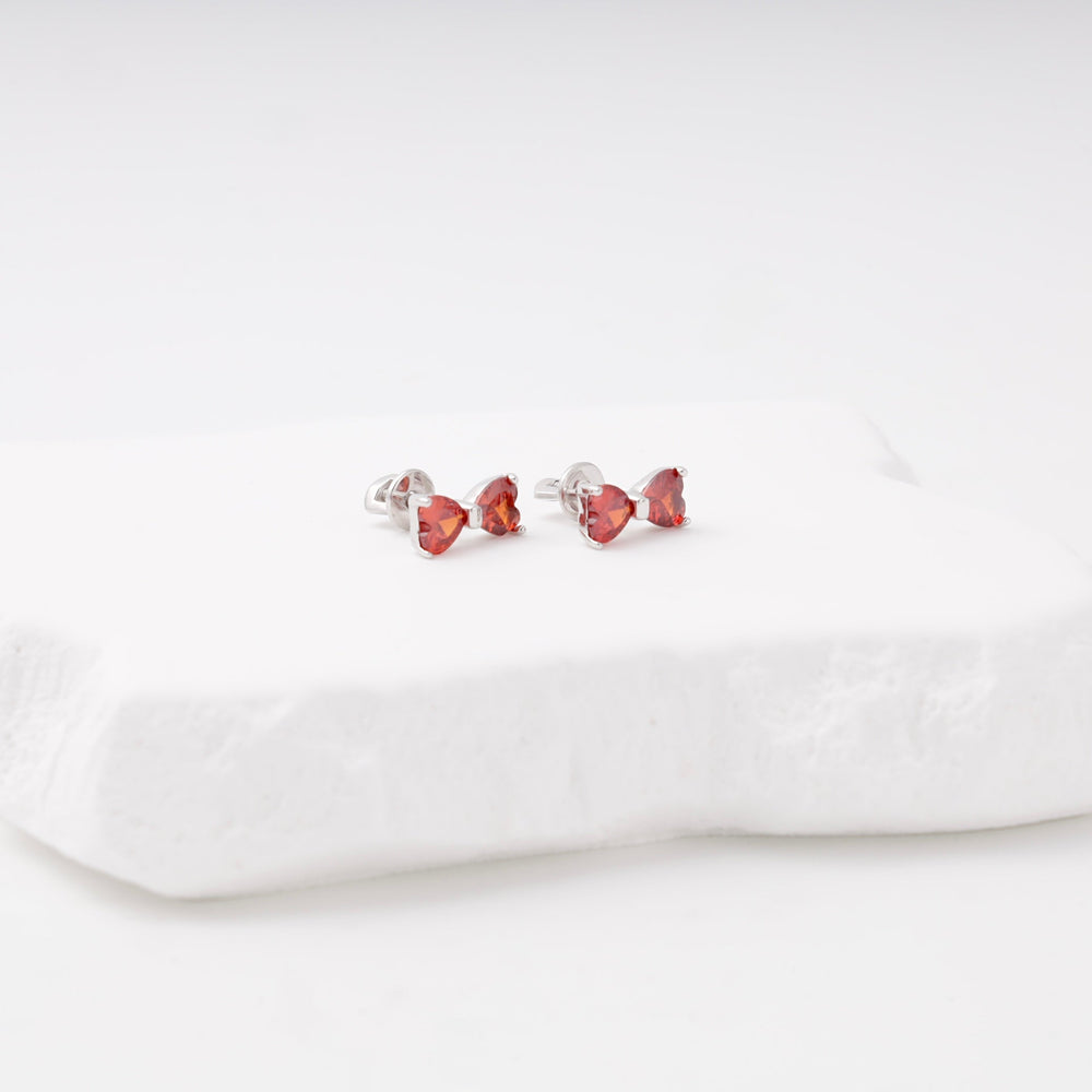 Silver 925 Bow Stud Earrings with Red Cubic Zirconia | Ukrainian Jewelry