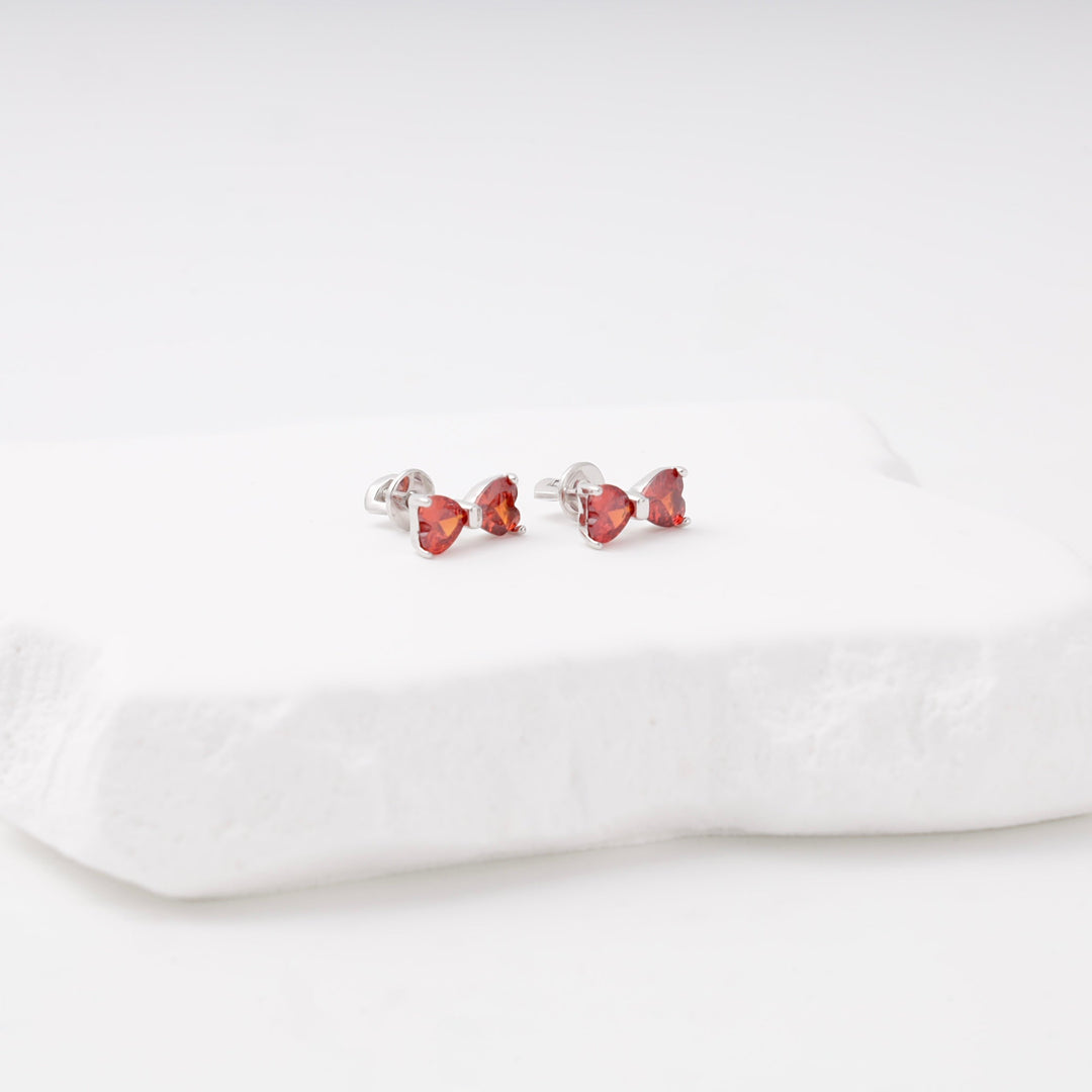 Silver 925 Bow Stud Earrings with Red Cubic Zirconia | Ukrainian Jewelry
