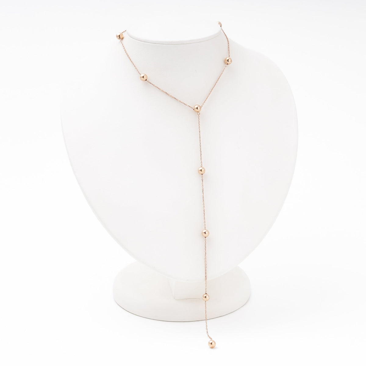 Rose Gold Ball Station Tie Necklace, 14K (585) | Ukrainian Jewelry