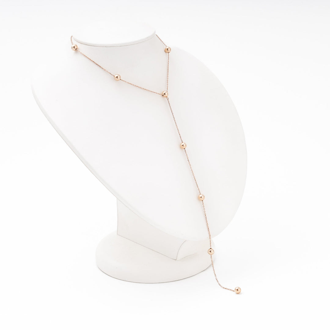Rose Gold Ball Station Tie Necklace, 14K (585) | Ukrainian Jewelry