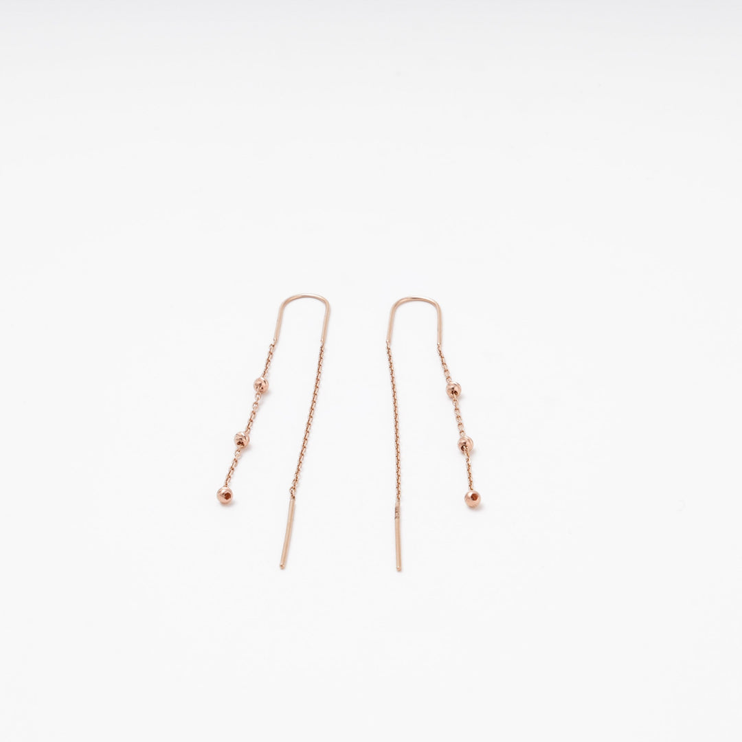 Rose Gold Thread-Through Drop Earrings with Ball Chain, 14K (585) | Ukrainian Jewelry