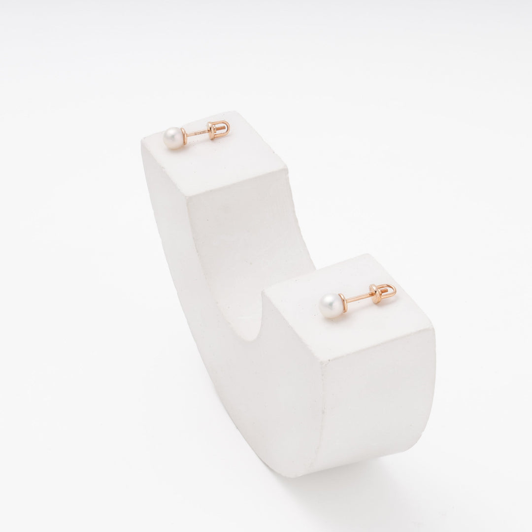 Rose Gold Pearl Stud Earrings, 14K (585) | Ukrainian Jewelry
