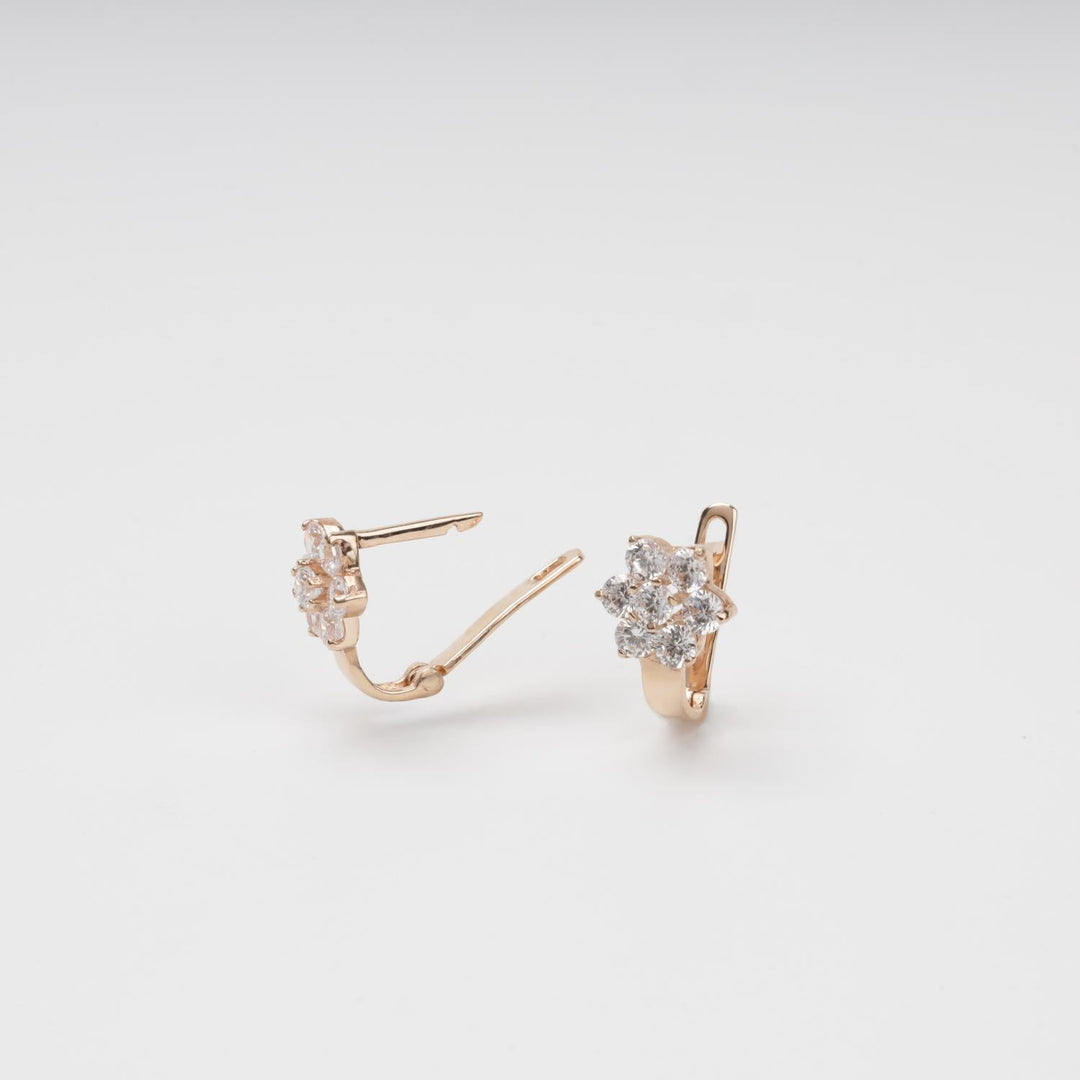 Children's Rose Gold 585 Flower Cluster Earrings with Cubic Zirconia | Ukrainian Jewelry