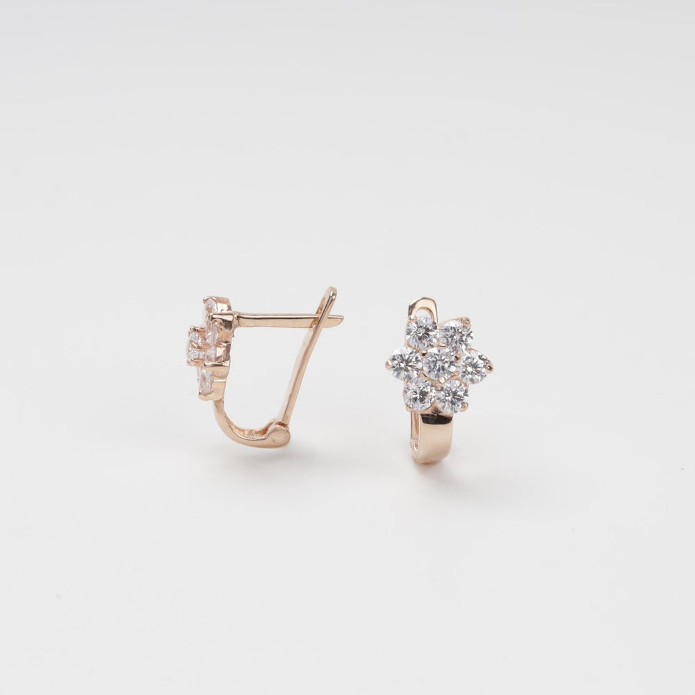 Children's Rose Gold 585 Flower Cluster Earrings with Cubic Zirconia | Ukrainian Jewelry