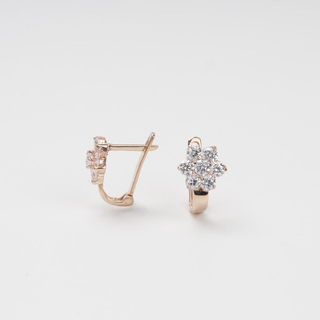 Children's Rose Gold 585 Flower Cluster Earrings with Cubic Zirconia | Ukrainian Jewelry