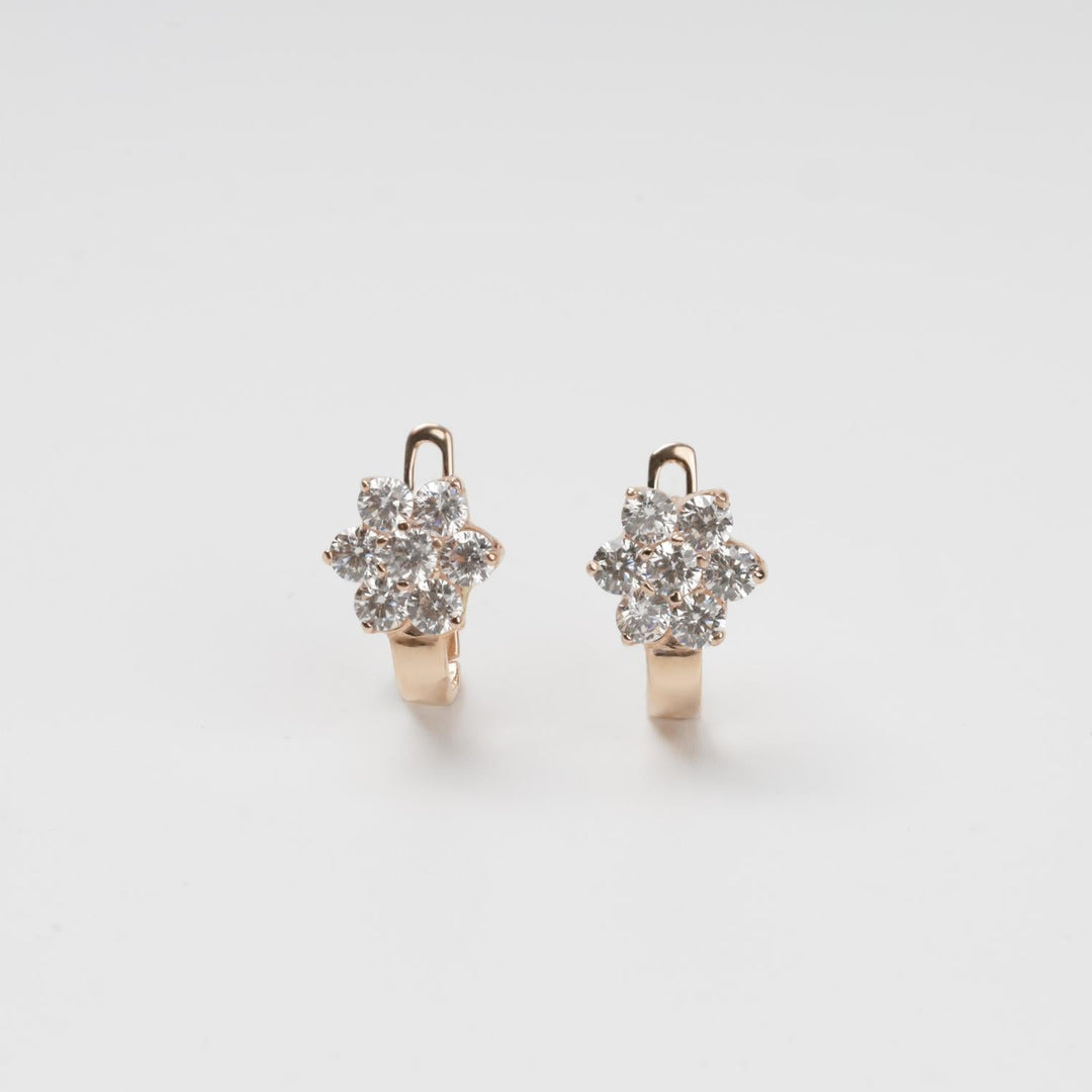 Children's Rose Gold 585 Flower Cluster Earrings with Cubic Zirconia | Ukrainian Jewelry