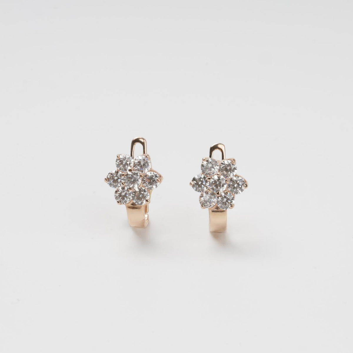 Children's Rose Gold 585 Flower Cluster Earrings with Cubic Zirconia | Ukrainian Jewelry