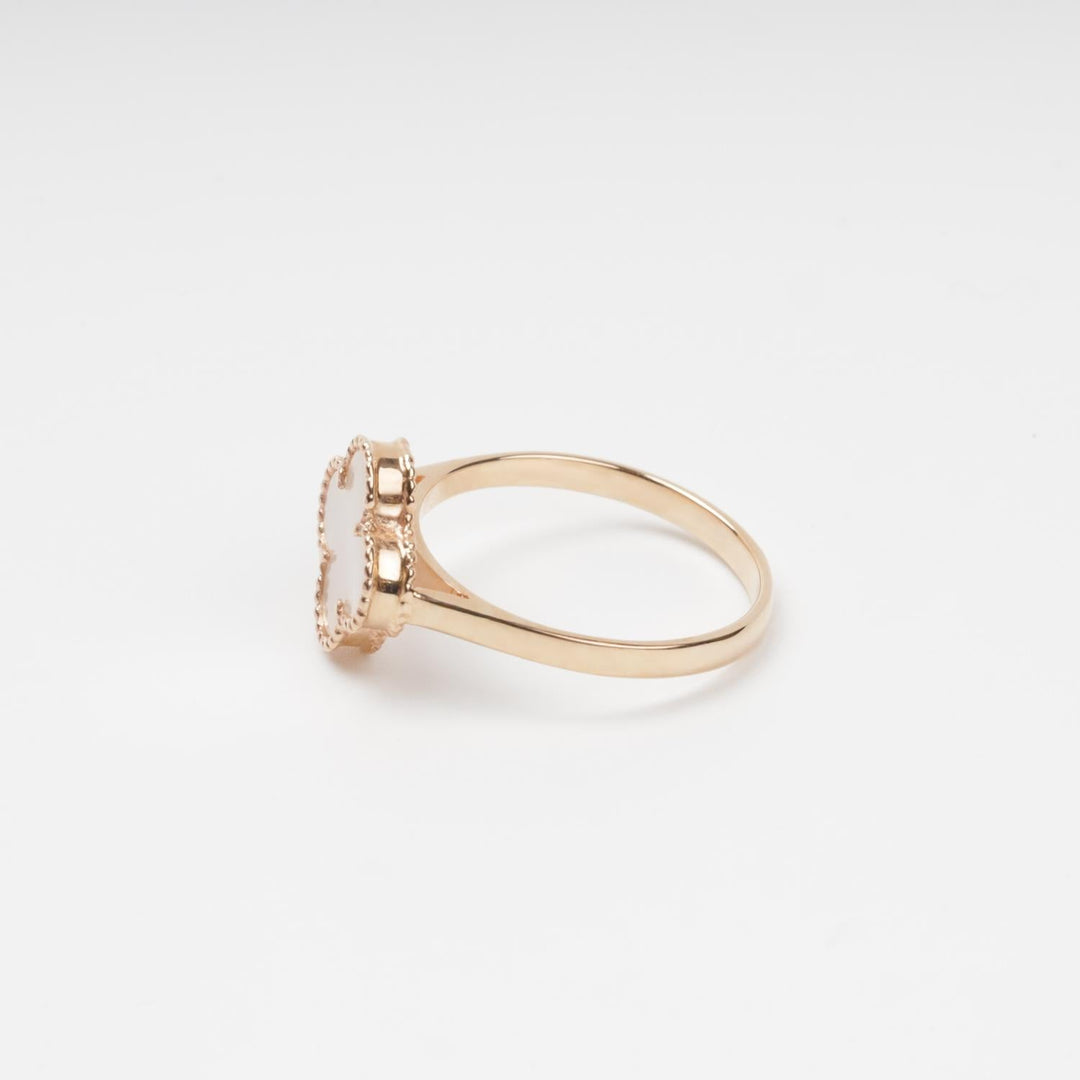 Mother-of-Pearl Clover Ring 14K (585) Rose Gold | Ukrainian Jewelry