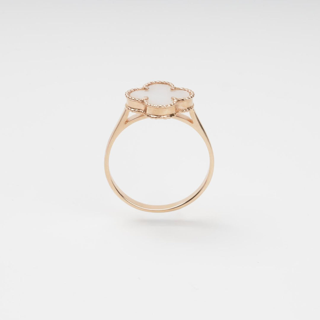 Mother-of-Pearl Clover Ring 14K (585) Rose Gold | Ukrainian Jewelry