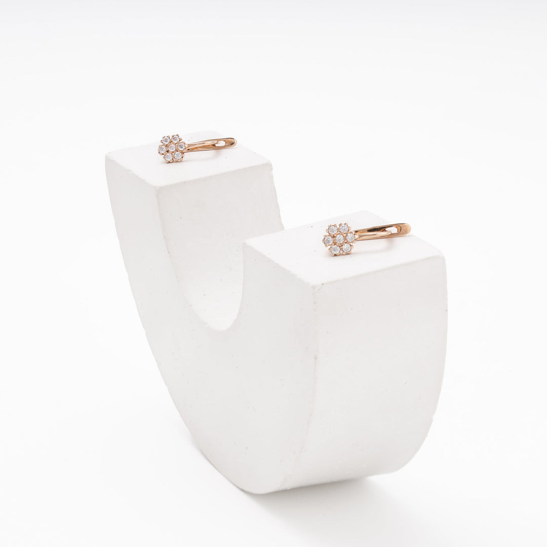 Rose Gold 585 Earrings with CZ Flower Cluster | Ukrainian Jewelry